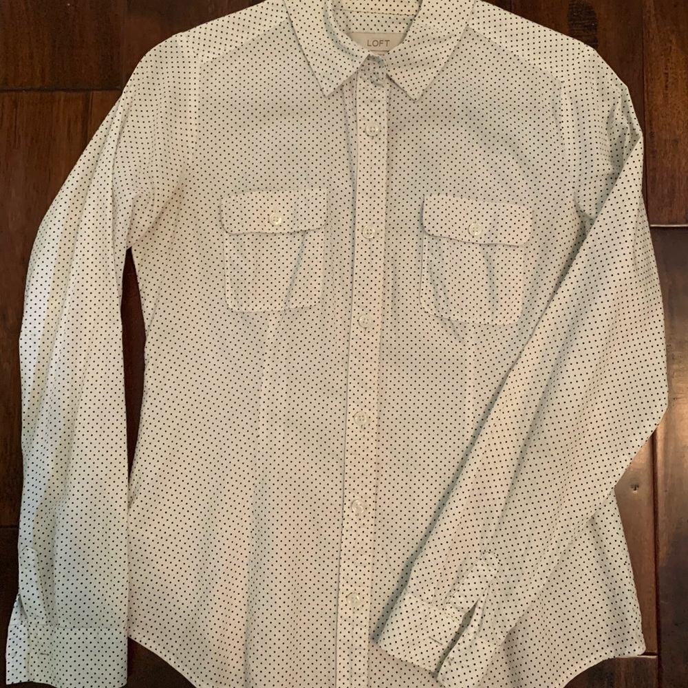 White Casual Top with Black Dots